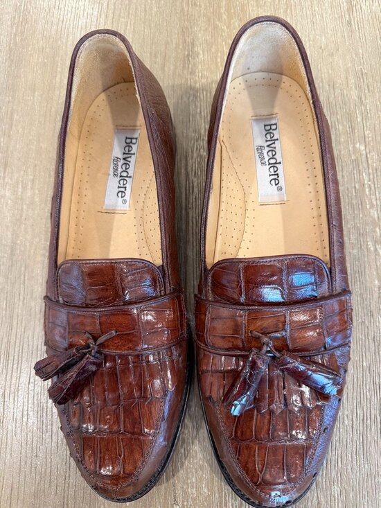 Belvedere Genuine Alligator Belly Tassel Loafers Mens 11 1/2 Brown Exotic